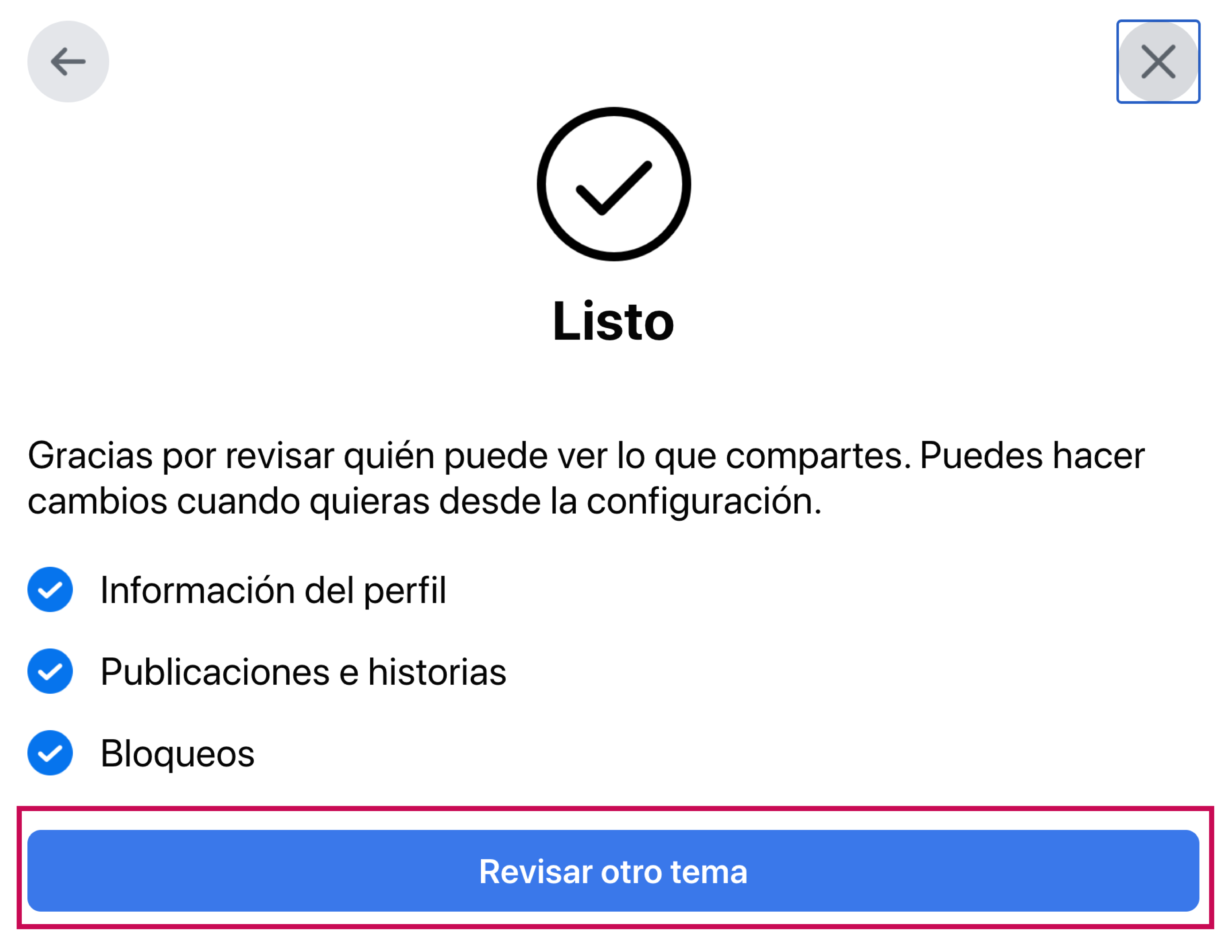 Comprobación de privacidad de Facebook